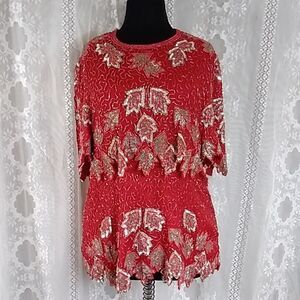 Vintage Handmade Sequin Christmas Approximately Size L Top Blouse